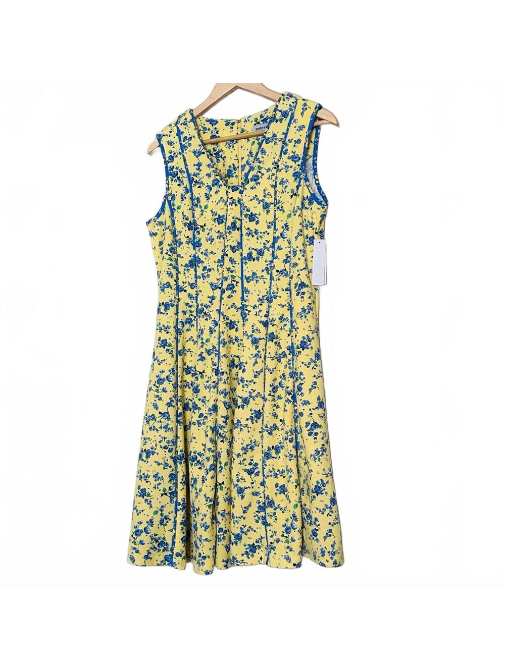 NWT Shelby Palmer Midi Floral Spring Dress 16 Yellow Blue Fit Flare Stretch